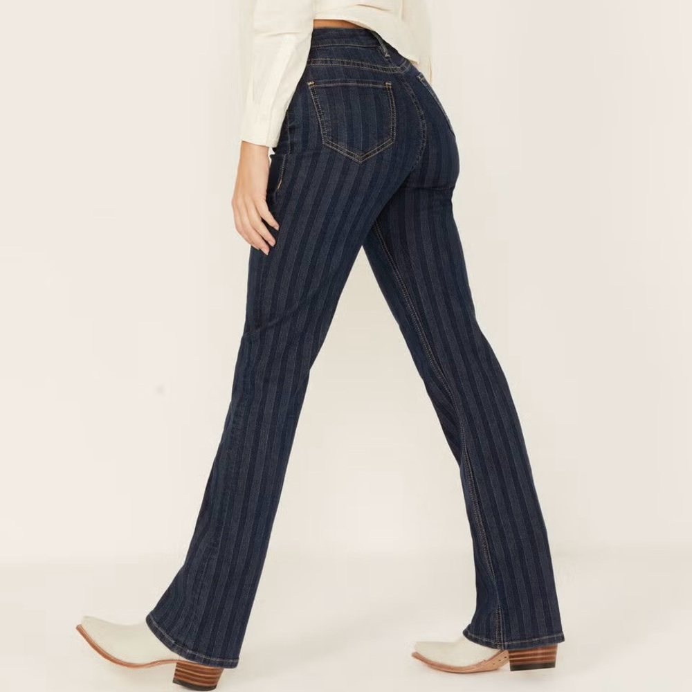 Rock&Roll Stripped Dark Blue Denim Bootcut Jeans - Picture 6 of 6
